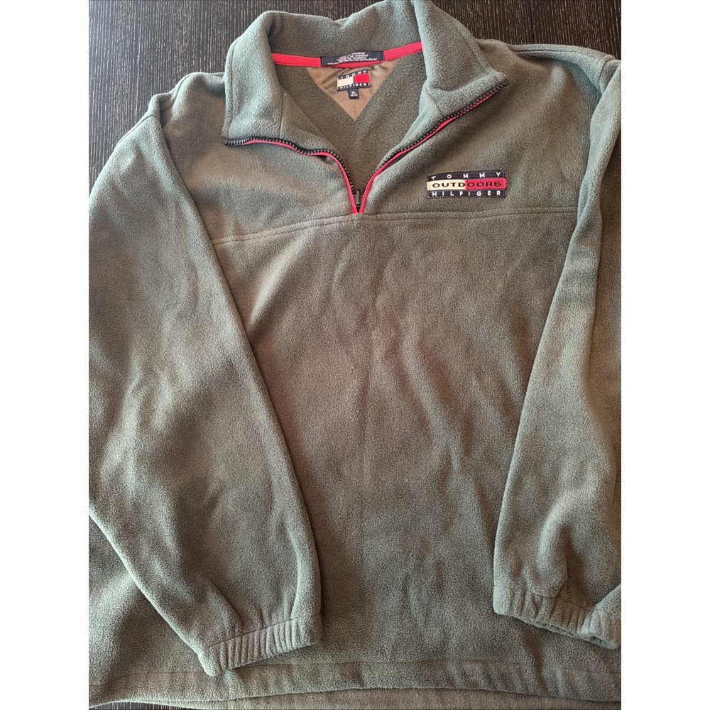 Vintage Tommy Hilfiger Outdoor Fleece 1/4 Zip Pullover Green Mens XL